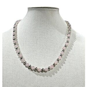 Rose Quartz and Sterling Silver Bead Necklace 24 inch Toggle Clasp 925 Gemstone